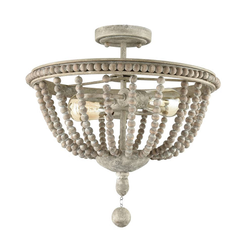 Farmhouse Wood Beaded Semi Flush Mount Ceiling Lights Grey